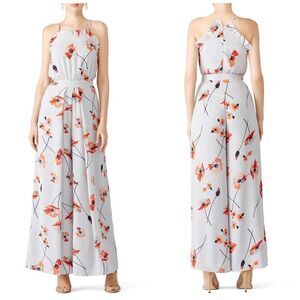 Anthropologie Paper Crown Ruffle Poppy White Water Floral Jumpsuit‎ sz Small